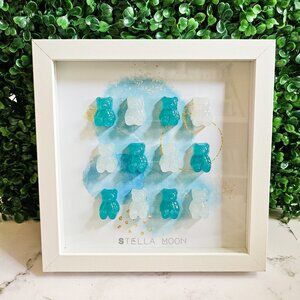 Gummy Bear Wall Art, 3D Candy Pop Art Shadowbox, White Frame 8x8 Resin Artwork